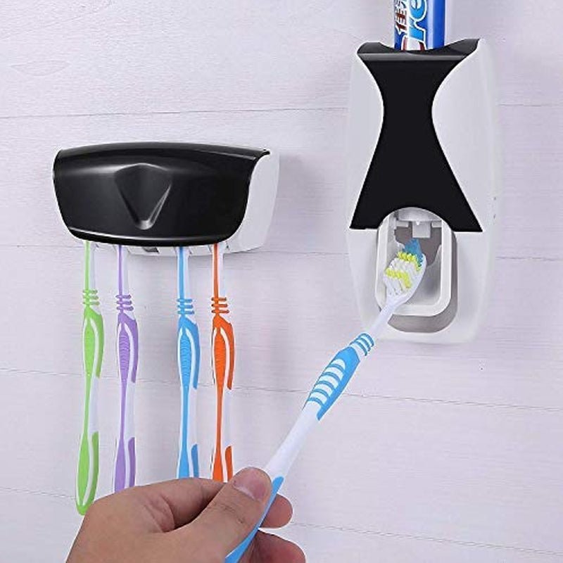 Automatic Toothpaste Dispenser Set with Wall - Mounted Toothbrush Holder | Random Colors - Flashkart Pakistan