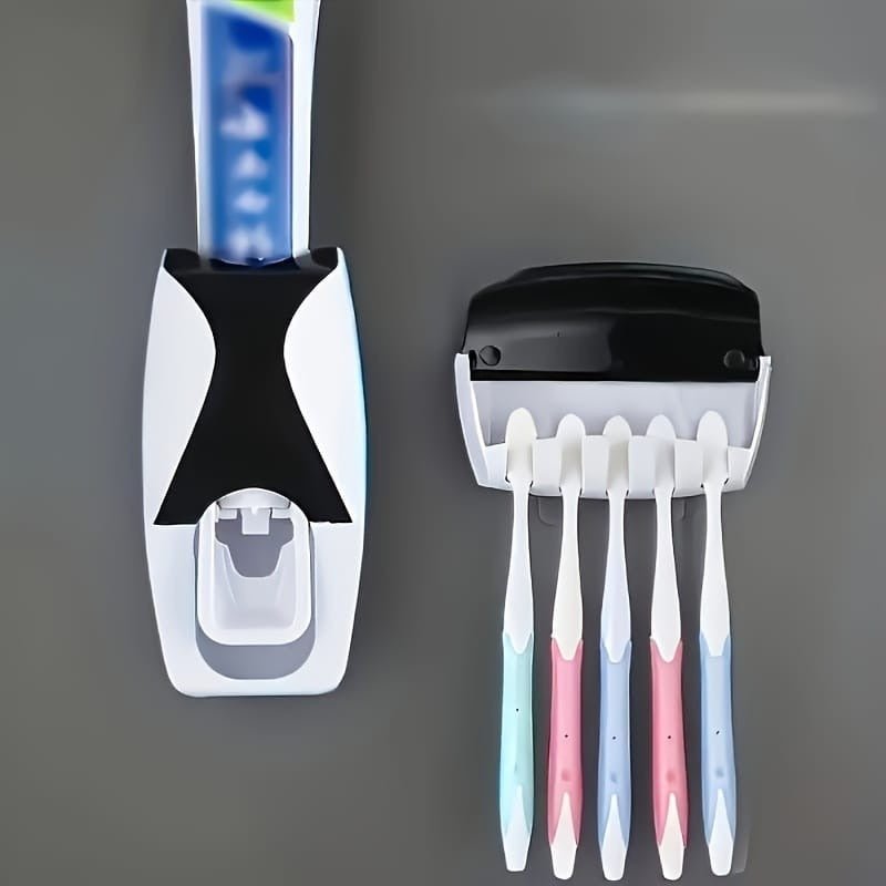 Automatic Toothpaste Dispenser Set with Wall - Mounted Toothbrush Holder | Random Colors - Flashkart Pakistan