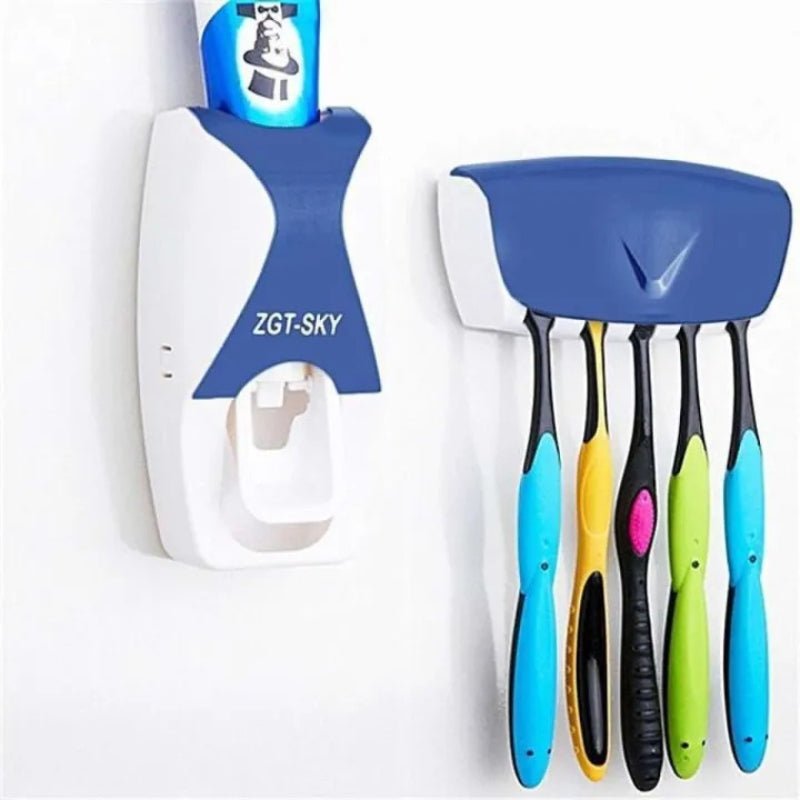 Automatic Toothpaste Dispenser Set with Wall - Mounted Toothbrush Holder | Random Colors - Flashkart Pakistan
