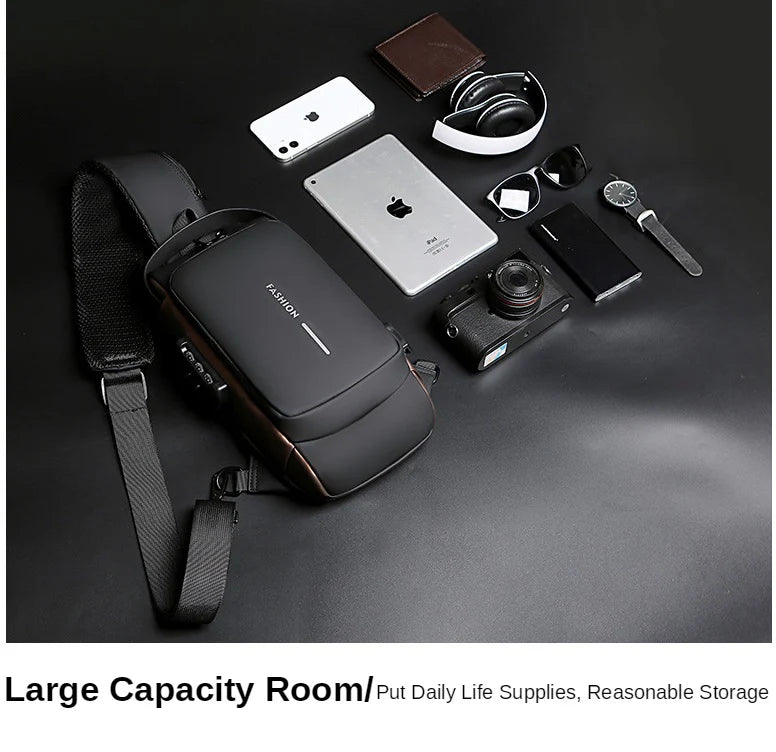 Black | Multifunction Anti - Theft USB Charging Crossbody Shoulder Bag | Stylish, Secure, and Ready for Adventures - Flashkart Pakistan