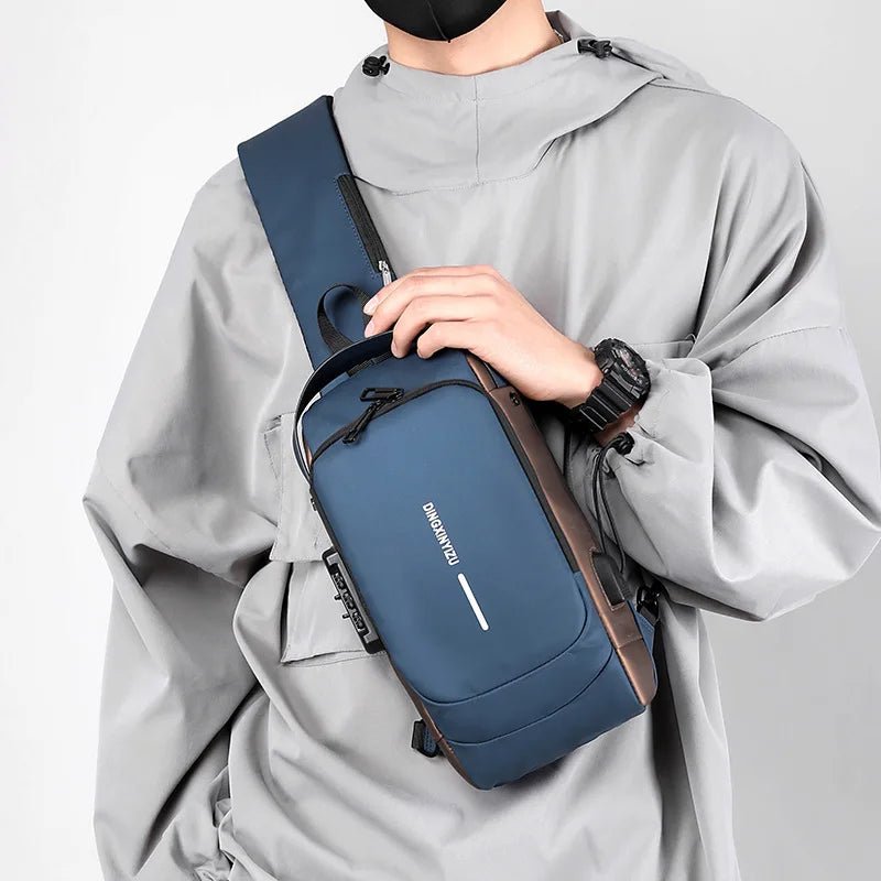 Blue & Brown | Multifunction Anti - Theft USB Charging Crossbody Shoulder Bag | Stylish, Secure, and Ready for Adventures - Flashkart Pakistan