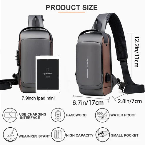Blue & Brown | Multifunction Anti - Theft USB Charging Crossbody Shoulder Bag | Stylish, Secure, and Ready for Adventures - Flashkart Pakistan