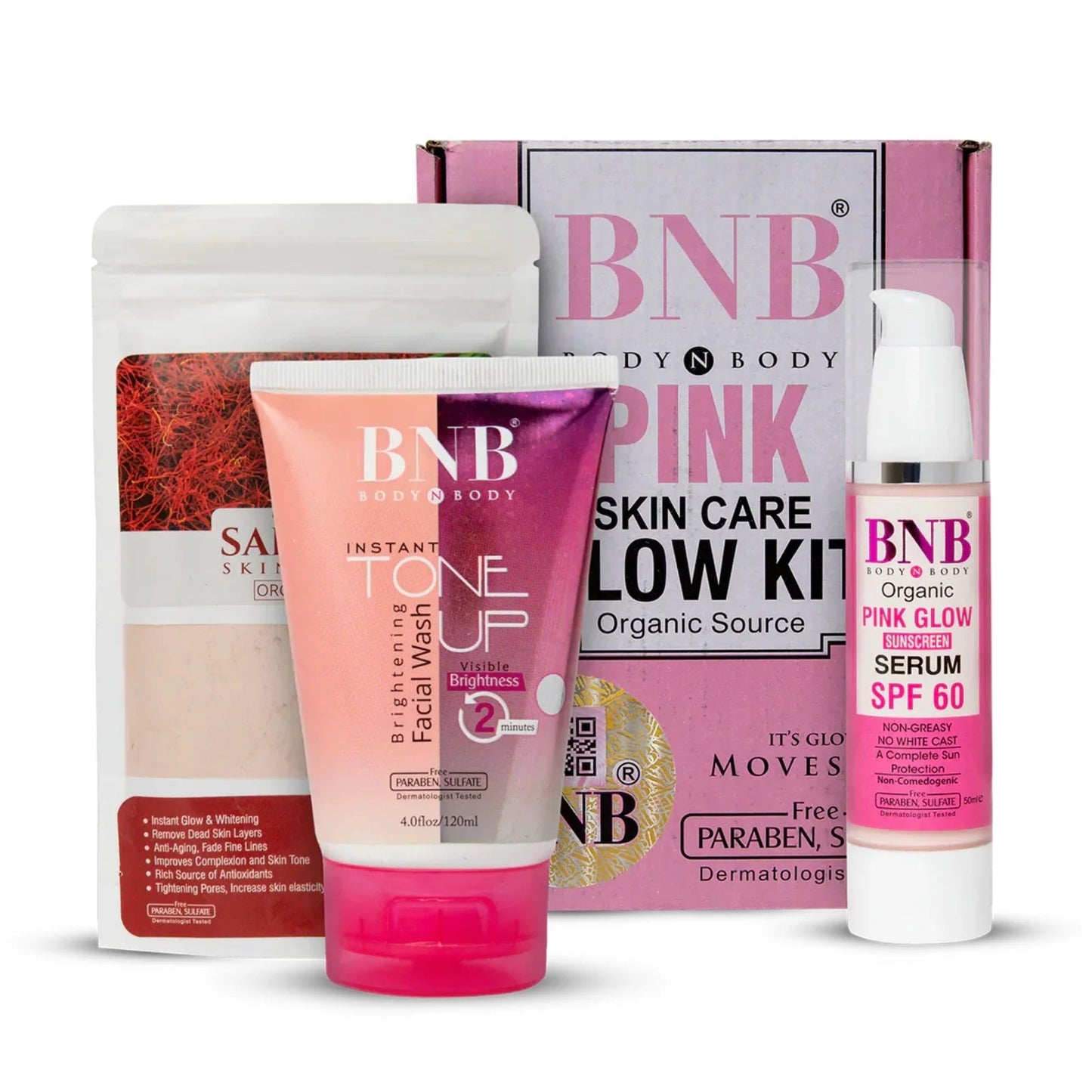 BNB Pink Face Glow Kit | Tone Up Wash | Mask | SPF | 3 - in - 1 - Flashkart Pakistan