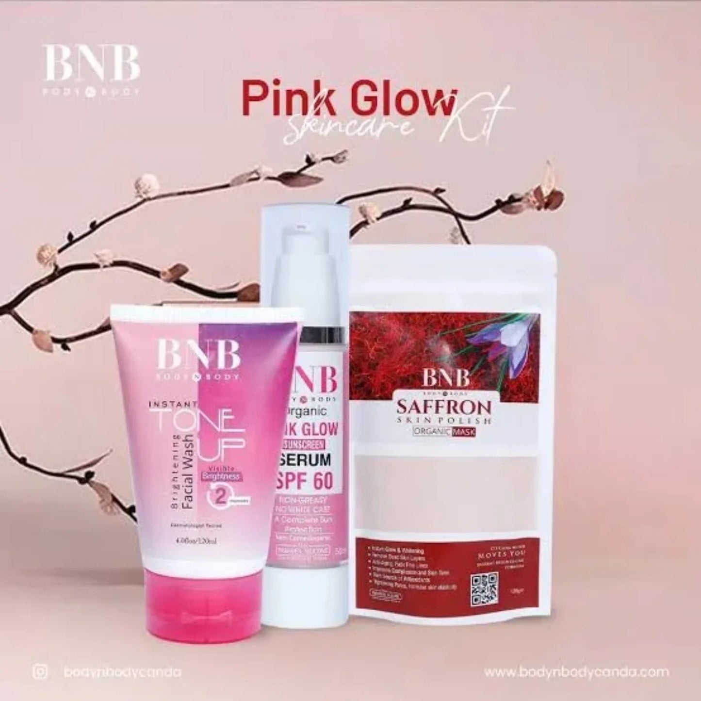 BNB Pink Face Glow Kit | Tone Up Wash | Mask | SPF | 3 - in - 1 - Flashkart Pakistan