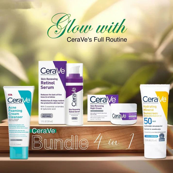 CeraVe 4 - in - 1 Skincare Kit – Cleanser, Serum, Sunblock & Night Cream - Flashkart Pakistan