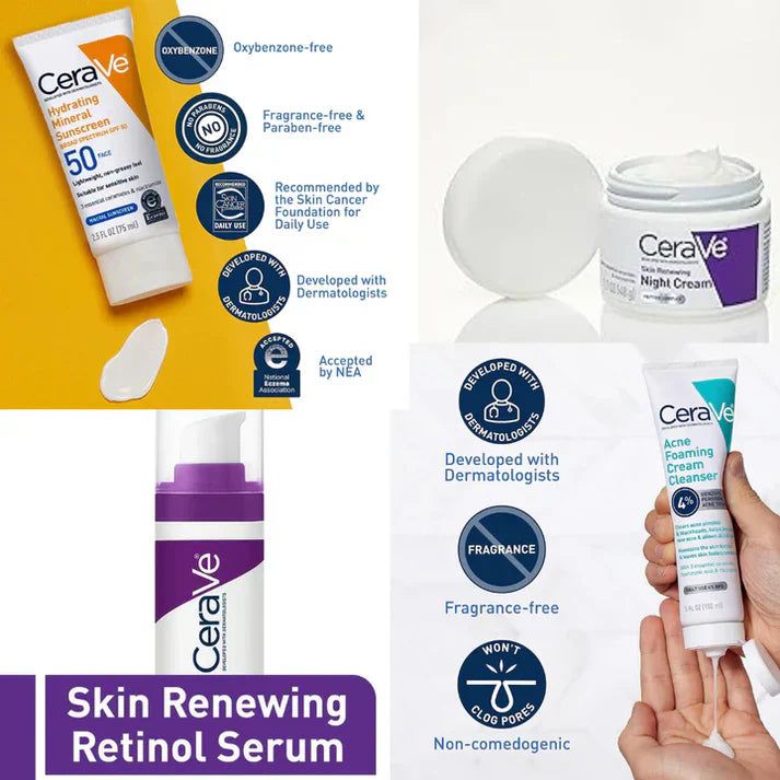 CeraVe 4 - in - 1 Skincare Kit – Cleanser, Serum, Sunblock & Night Cream - Flashkart Pakistan