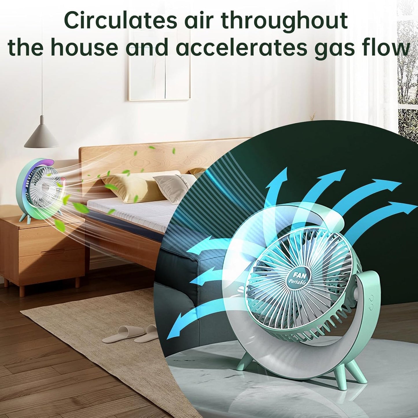 Colorful Desktop Fan | USB Rechargeable, Silent, 3 - Speed with LED Ambient Light - Flashkart Pakistan