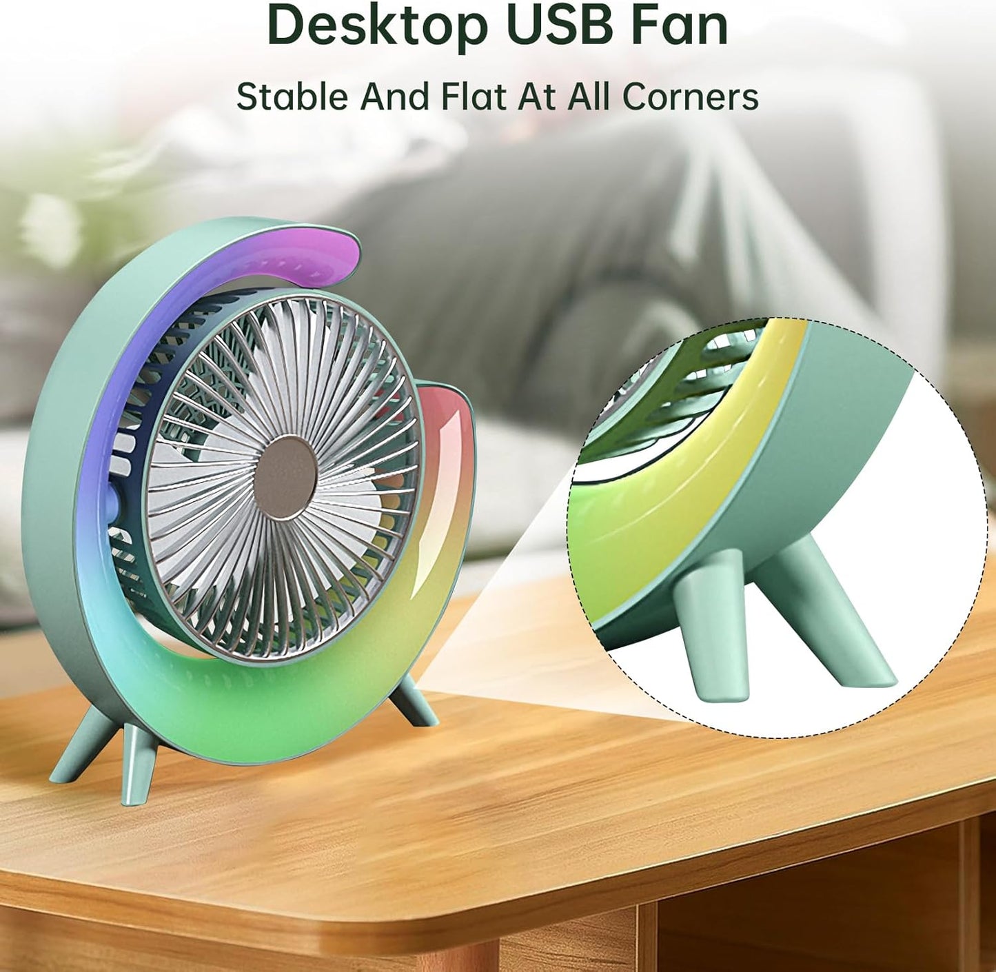 Colorful Desktop Fan | USB Rechargeable, Silent, 3 - Speed with LED Ambient Light - Flashkart Pakistan
