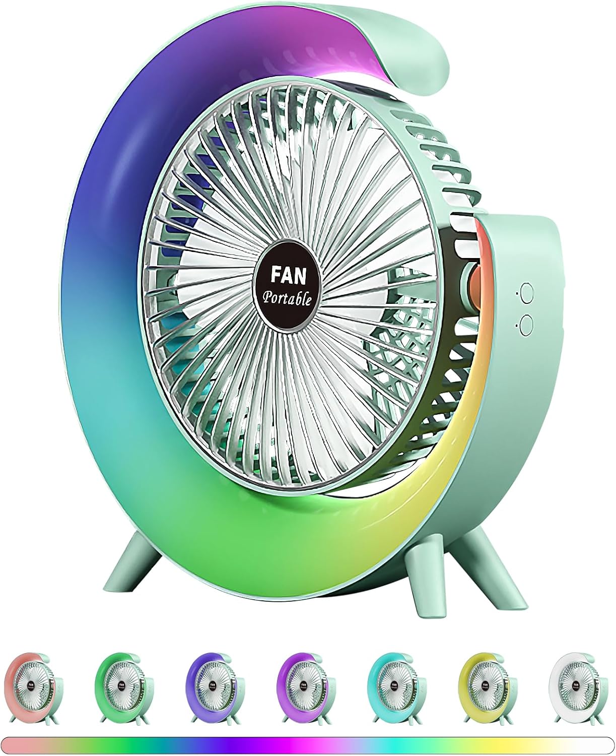 Colorful Desktop Fan | USB Rechargeable, Silent, 3 - Speed with LED Ambient Light - Flashkart Pakistan