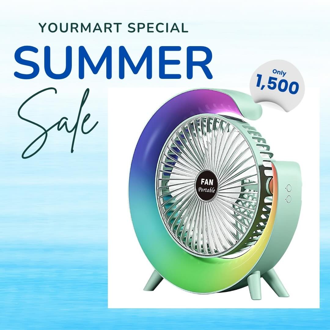 Colorful Desktop Fan | USB Rechargeable, Silent, 3 - Speed with LED Ambient Light - Flashkart Pakistan