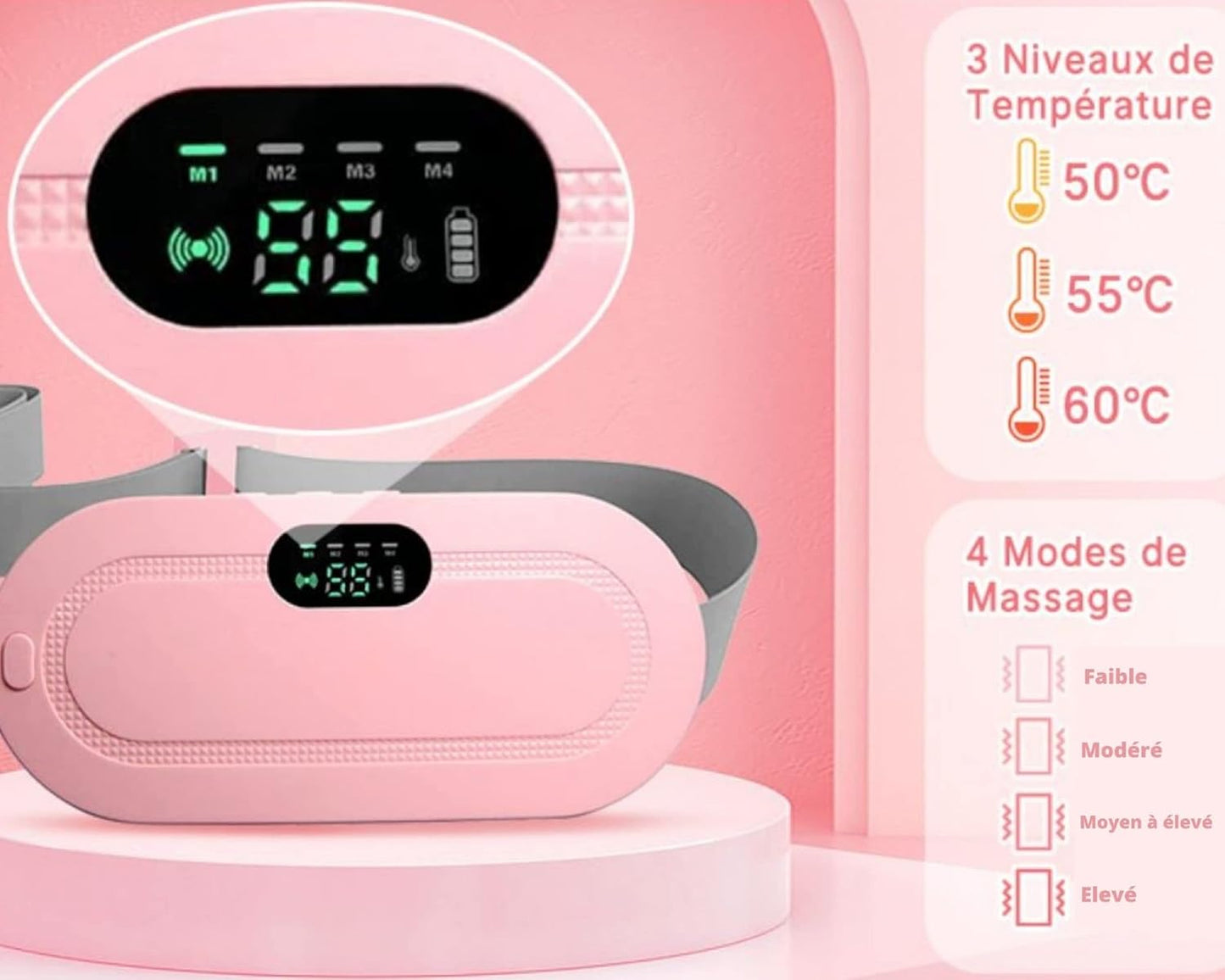 Digital Period Heating Pad & Vibrating Belt | 3 Heat Levels, 4 Massage Modes – Fast Relief for Menstrual Cramps - Flashkart Pakistan