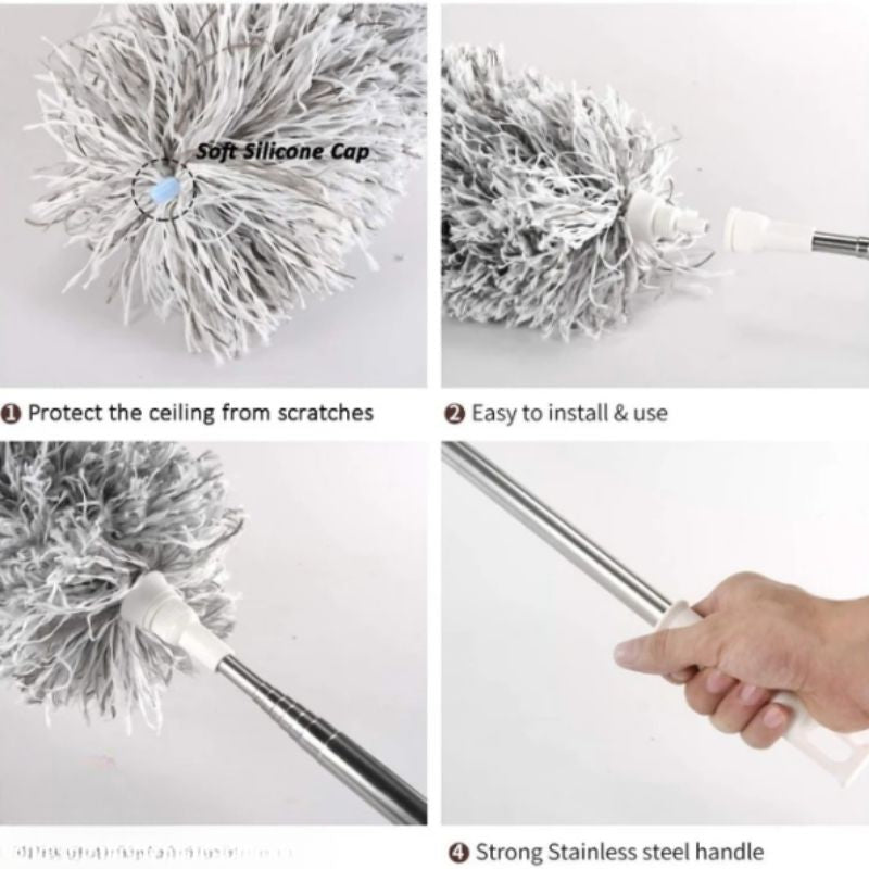 Extendable Microfiber Duster with Long Telescopic Handle | Long Reach, Bendable Head, Washable Fan & Ceiling Cleaner - Flashkart Pakistan