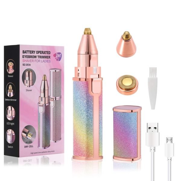 Flawless 2 - in - 1 Eyebrow Trimmer | Rechargeable Hair Remover with USB Charging Cable and Cleaning Brush - Flashkart Pakistan