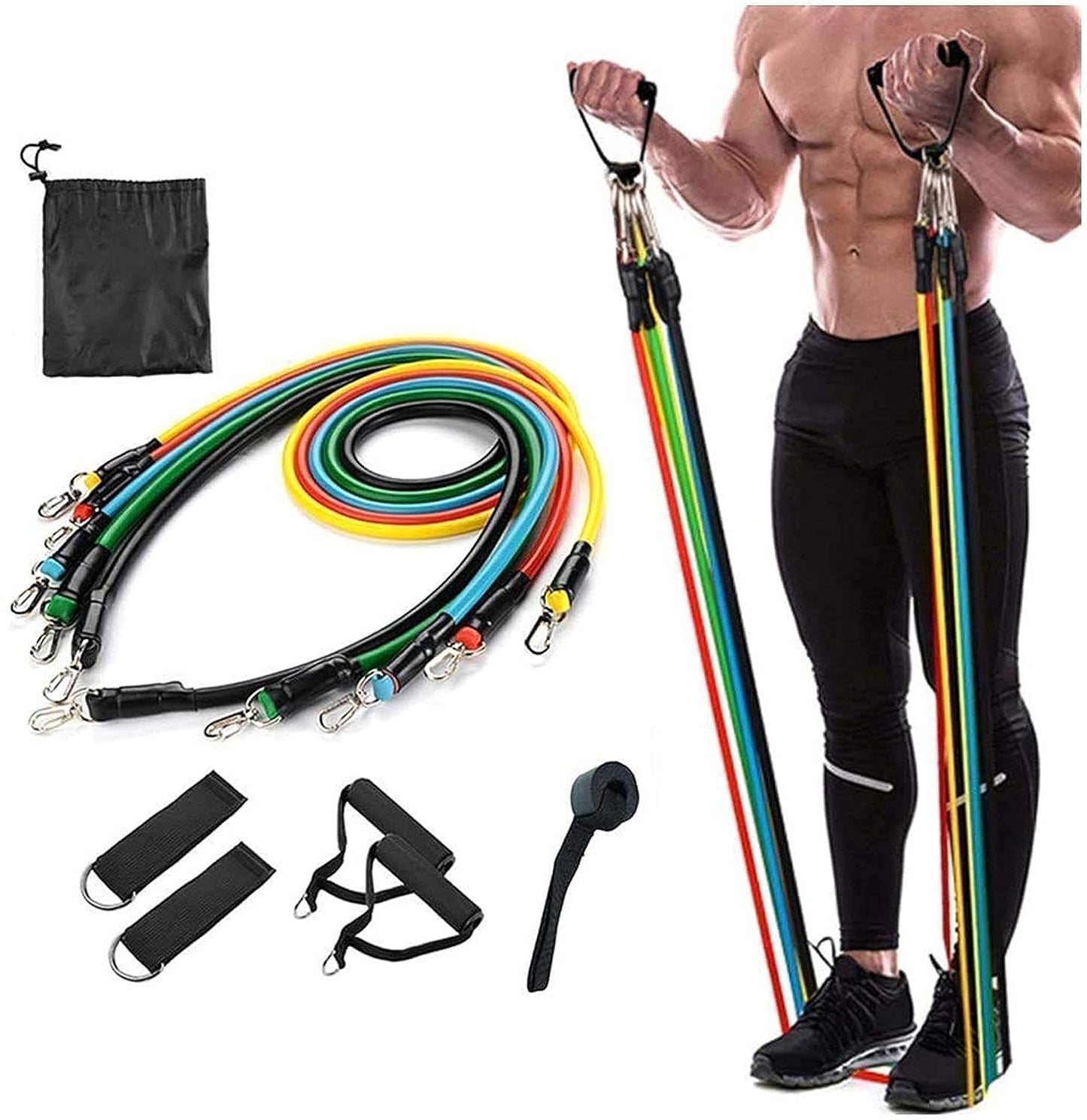 Gym Belt with Box | 5 - in - 1 Power Exercise Resistance Band Set – Adjustable Fitness Equipment for All - Flashkart Pakistan