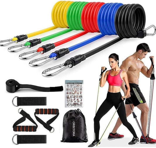 Gym Belt with Box | 5 - in - 1 Power Exercise Resistance Band Set – Adjustable Fitness Equipment for All - Flashkart Pakistan