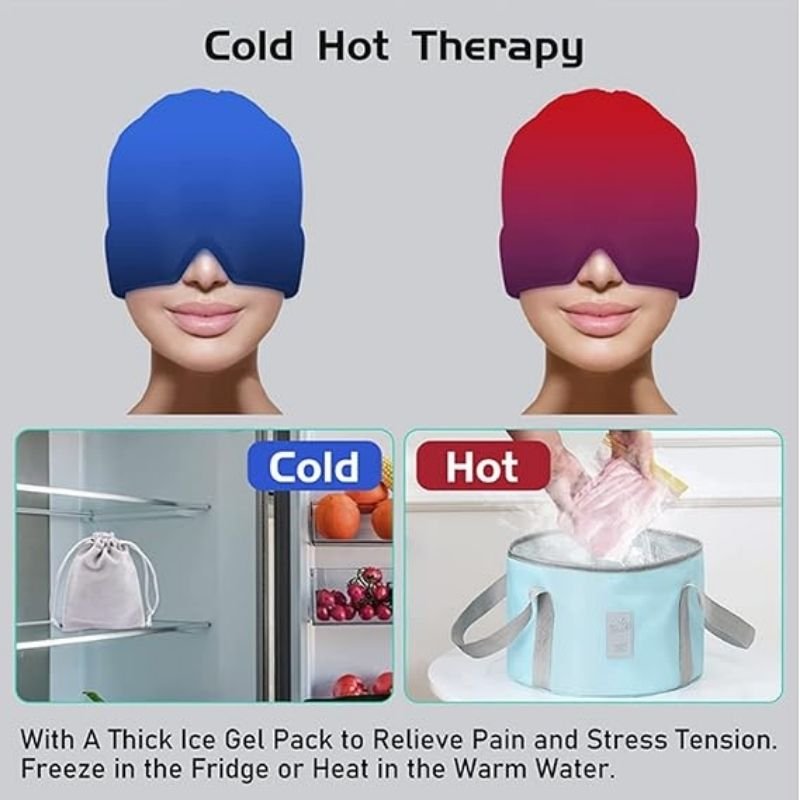 Headache Relief Cap – Hot & Cold Gel Therapy for Migraine, Tension & Puffy Eyes | Random Color - Flashkart Pakistan
