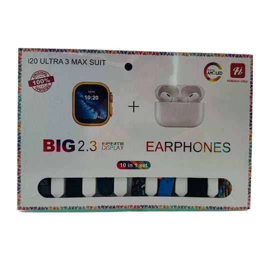i20 Ultra Max Suit Smartwatch & Earbuds Combo – 10 - in - 1 Set with 7 Straps| Random - Flashkart Pakistan