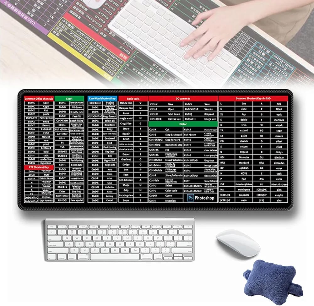 Large Excel Shortcut Keyboard & Mouse Pad & Table Mat (30×80cm) | Extended Non - Slip Desk Mat with Office Software Commands – Ideal for Work, Study & Gaming - Flashkart Pakistan