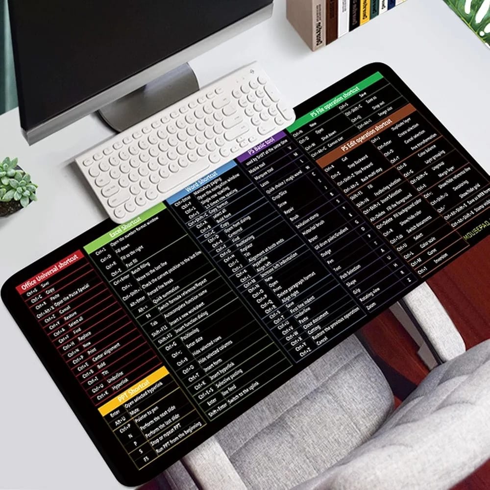 Large Excel Shortcut Keyboard & Mouse Pad & Table Mat (30×80cm) | Extended Non - Slip Desk Mat with Office Software Commands – Ideal for Work, Study & Gaming - Flashkart Pakistan