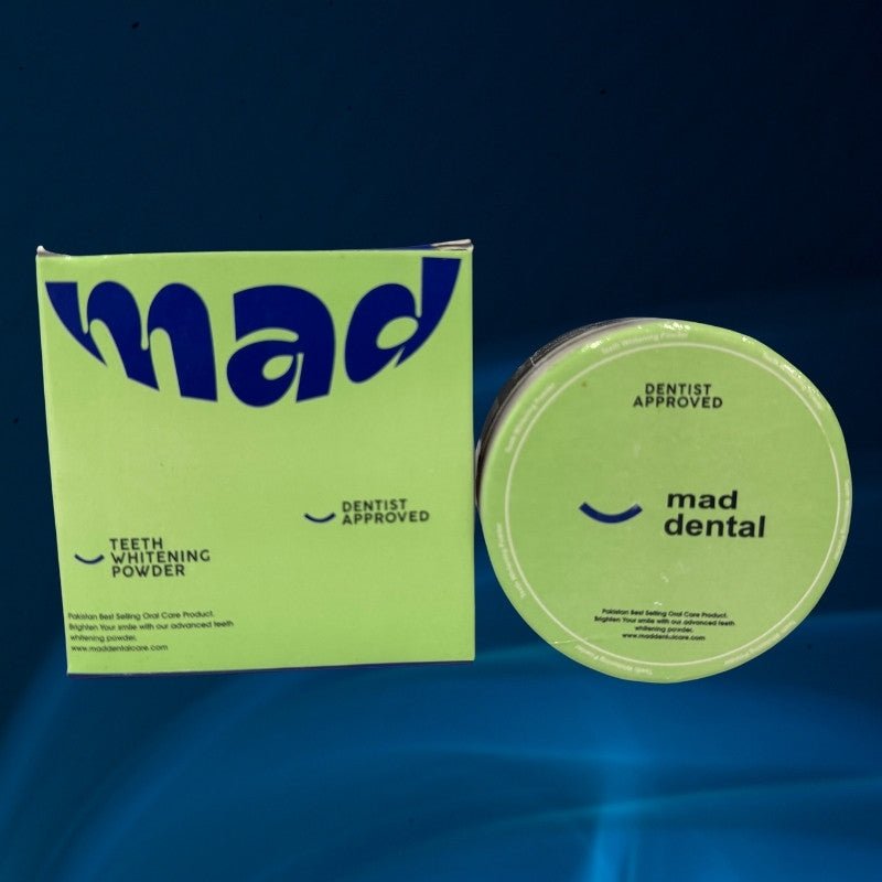 Mad Dental Care Teeth Whitening Powder – Dentist Approved | Natural Enamel - Safe Formula for Bright Smile - Flashkart Pakistan