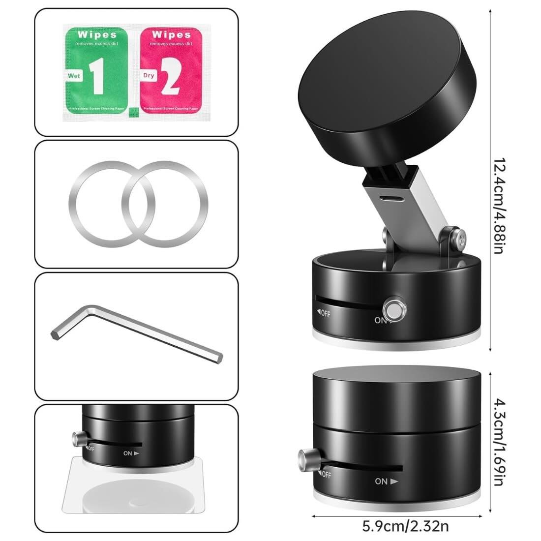 Magnetic Wireless Phone Holder with Vacuum Suction Cup | Foldable, Strong Magnetic Grip for Maximum Phone Security - Flashkart Pakistan