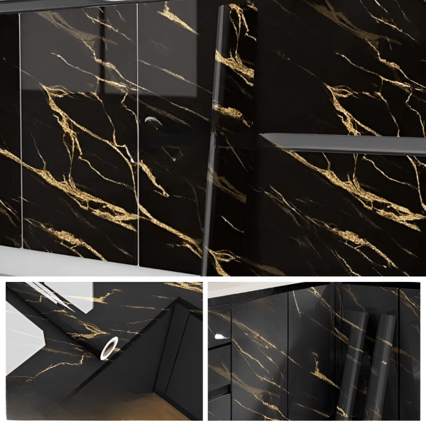 Marble Sheet Sticker | Black & Gold | 60 x 200 cm - Flashkart Pakistan