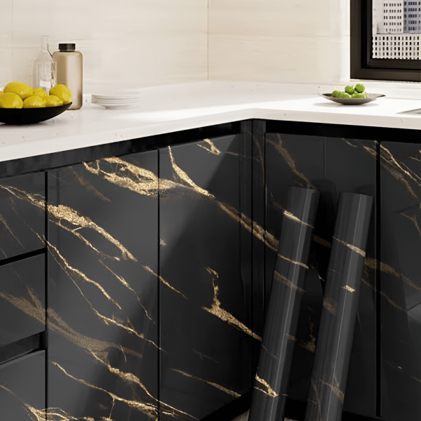 Marble Sheet Sticker | Black & Gold | 60 x 200 cm - Flashkart Pakistan