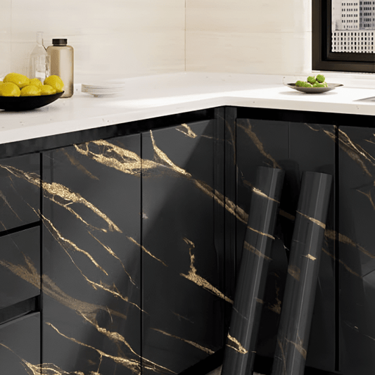 Marble Sheet Sticker | Black & Gold | 60 x 200 cm - Flashkart Pakistan