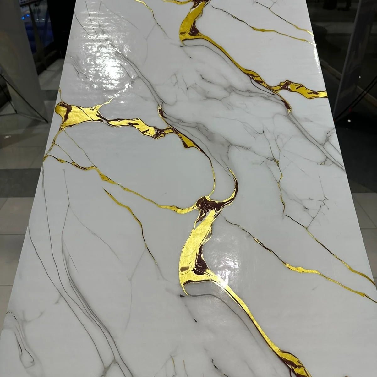 Marble Sheet Sticker | White, Grey & Gold | 60 x 200 cm - Flashkart Pakistan