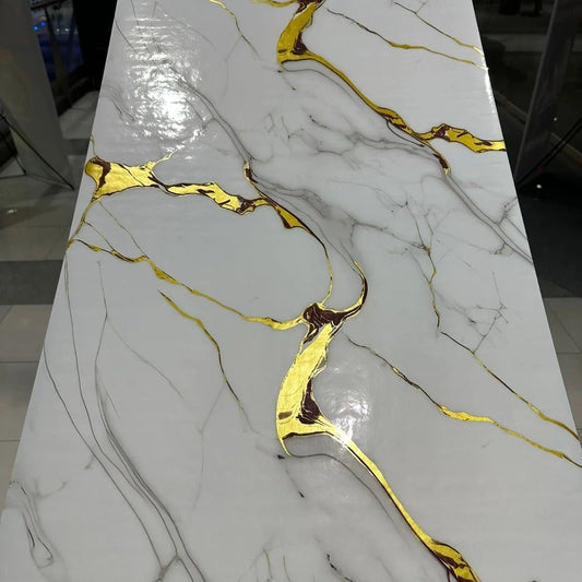 Marble Sheet Sticker | White, Grey & Gold | 60 x 200 cm - Flashkart Pakistan
