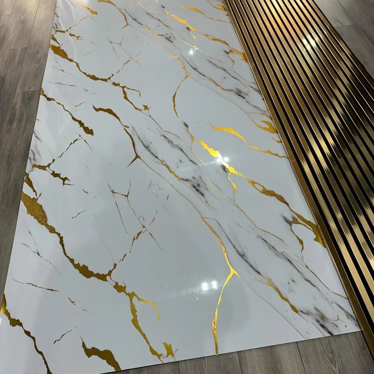 Marble Sheet Sticker | White, Grey & Gold | 60 x 200 cm - Flashkart Pakistan