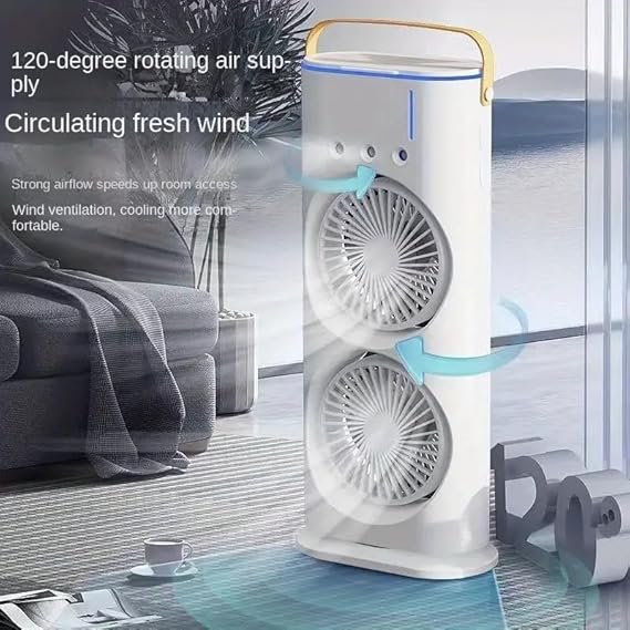 Mini Double Head Mist Fan with LED Light & Humidifier | Portable Air Cooler for Home, Office & Travel - Flashkart Pakistan