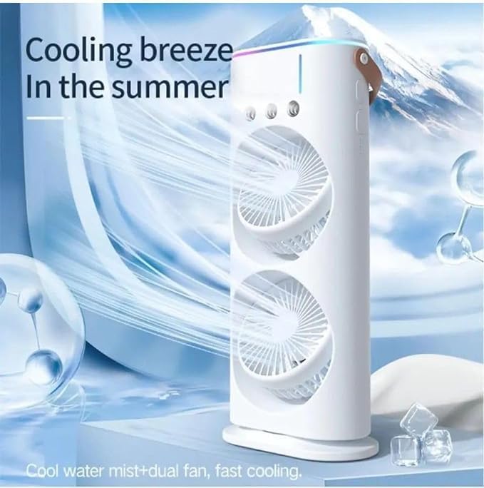 Mini Double Head Mist Fan with LED Light & Humidifier | Portable Air Cooler for Home, Office & Travel - Flashkart Pakistan