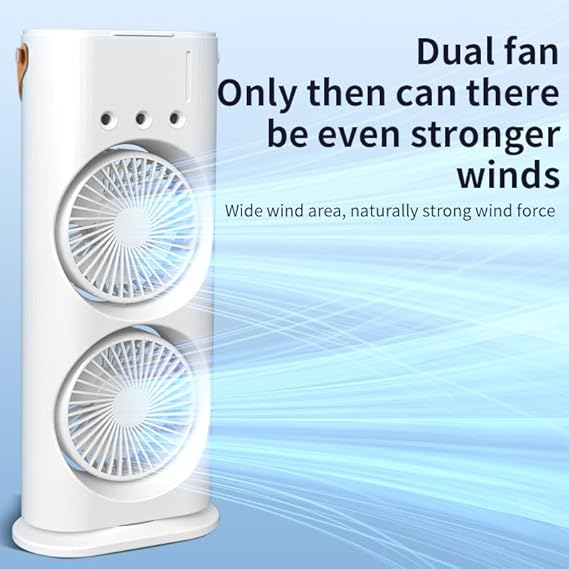 Mini Double Head Mist Fan with LED Light & Humidifier | Portable Air Cooler for Home, Office & Travel - Flashkart Pakistan