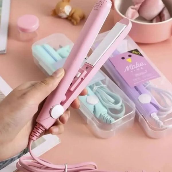 Mini Portable Ceramic Hair Straightener & Curler | Smooth, Silky, Frizz - Free Styling | Random Color - Flashkart Pakistan
