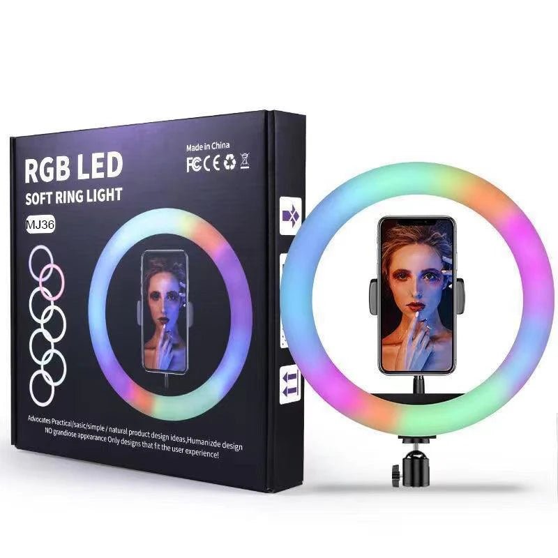 MJ36 RGB LED Soft Ring Light – 36cm | 16 Colors, Adjustable Brightness, with Phone Holder - Flashkart Pakistan