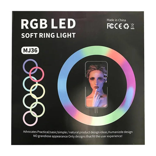 MJ36 RGB LED Soft Ring Light – 36cm | 16 Colors, Adjustable Brightness, with Phone Holder - Flashkart Pakistan