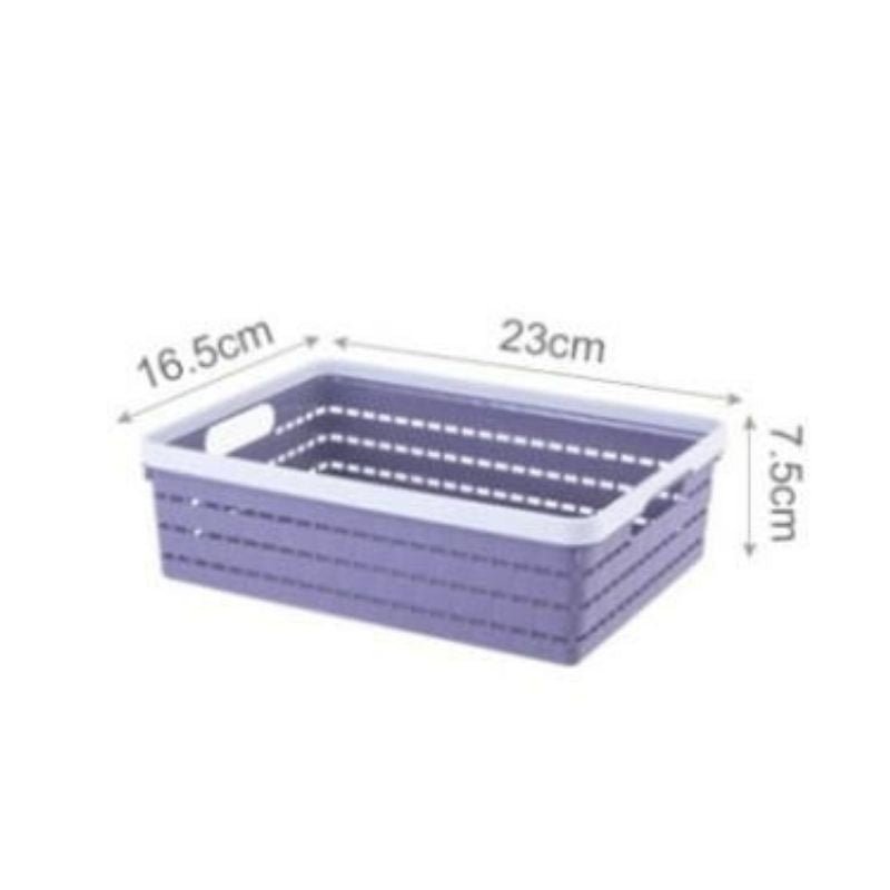 Multi - Purpose Storage Basket with Handles | Woven Plastic Organizing Bin | 23cm L x 16.5cm W x 7.5cm I Office Storage Organizer Bin for Pantry, School, Toy, Beauty Products - Flashkart Pakistan