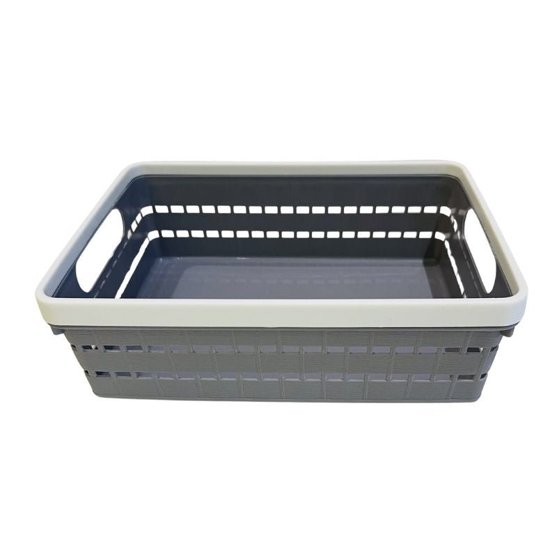 Multi - Purpose Storage Basket with Handles | Woven Plastic Organizing Bin | 23cm L x 16.5cm W x 7.5cm I Office Storage Organizer Bin for Pantry, School, Toy, Beauty Products - Flashkart Pakistan