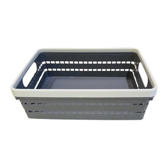 Multi - Purpose Storage Basket with Handles | Woven Plastic Organizing Bin | 23cm L x 16.5cm W x 7.5cm I Office Storage Organizer Bin for Pantry, School, Toy, Beauty Products - Flashkart Pakistan