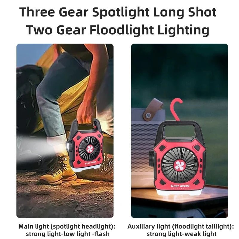 Multipurpose Rechargeable Desk & Camping Fan with LED Light, Flashlight & Power Bank – For Home, Travel & Outdoor Use | Random Color - Flashkart Pakistan