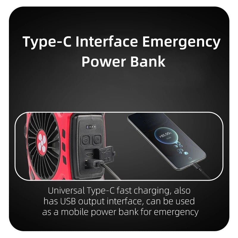 Multipurpose Rechargeable Desk & Camping Fan with LED Light, Flashlight & Power Bank – For Home, Travel & Outdoor Use | Random Color - Flashkart Pakistan