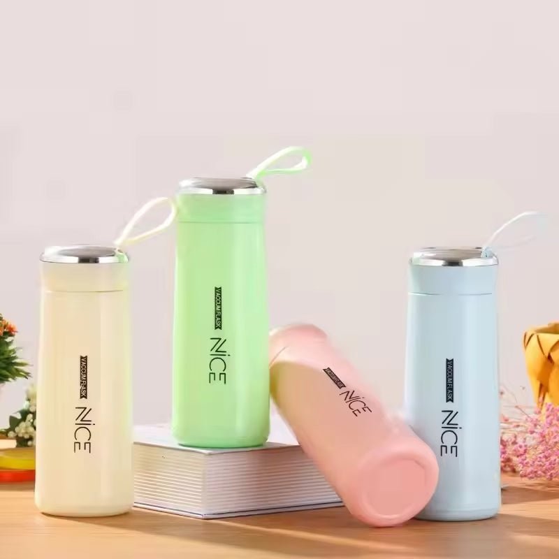 Nice Bottle | 00ml Mini Flask Glass Water Bottle with Vacuum Insulation | Temperature Resistant | Random Colors - Flashkart Pakistan