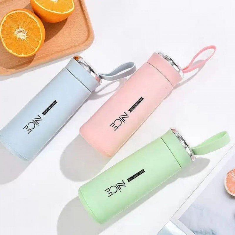 Nice Bottle | 00ml Mini Flask Glass Water Bottle with Vacuum Insulation | Temperature Resistant | Random Colors - Flashkart Pakistan