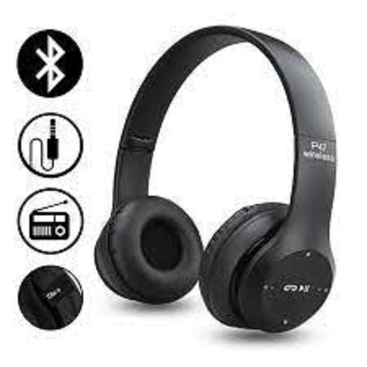 P47 Wireless Headphones | Bluetooth Foldable Headset with Microphone Support FM Radio TF for PC TV Smart Phones & Tablets - Flashkart Pakistan