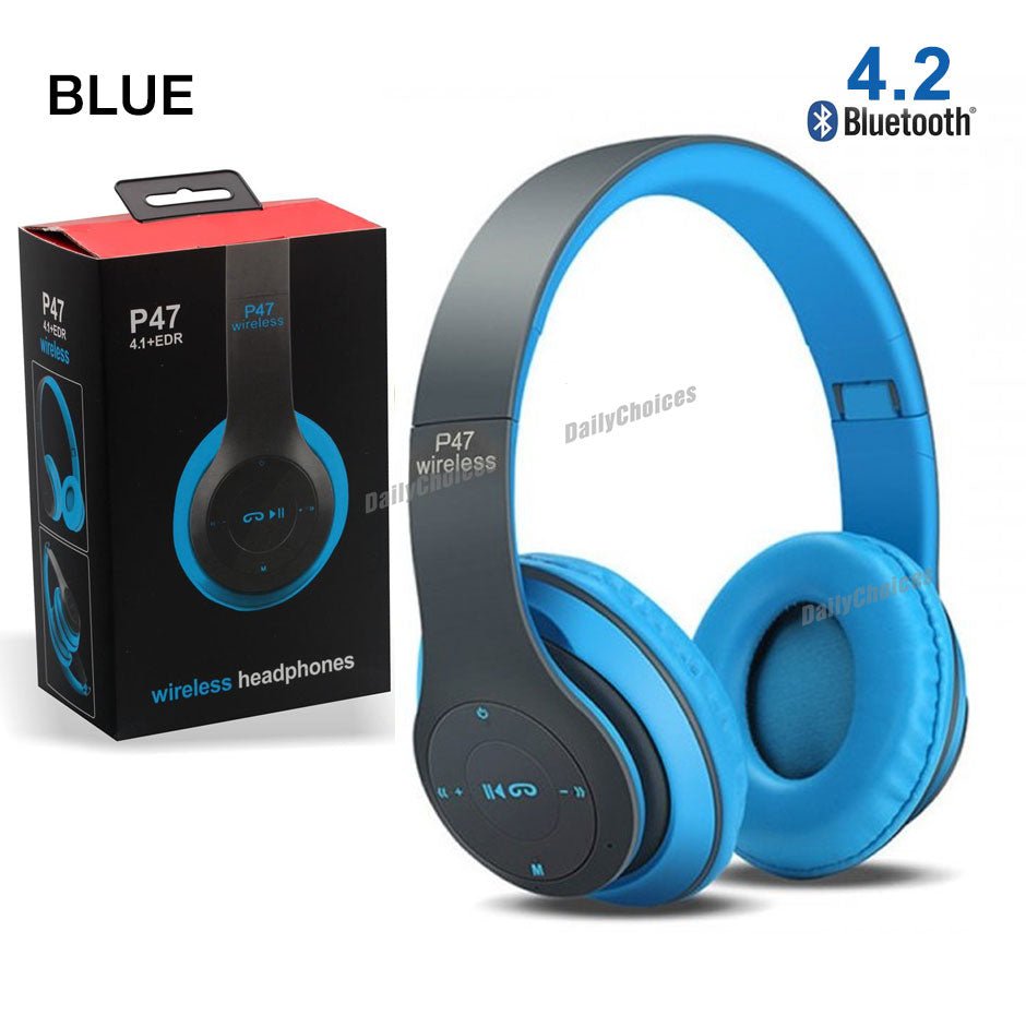 P47 Wireless Headphones | Bluetooth Foldable Headset with Microphone Support FM Radio TF for PC TV Smart Phones & Tablets - Flashkart Pakistan