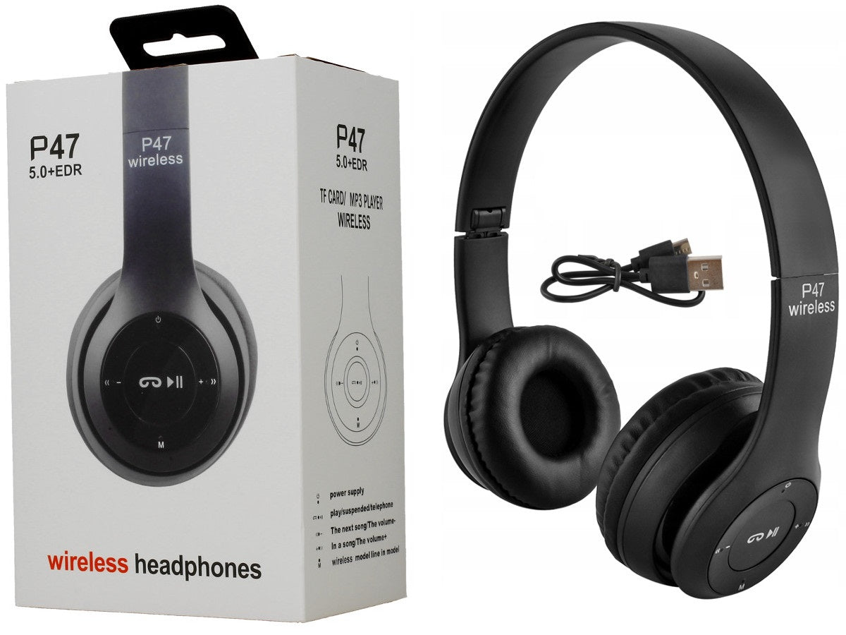 P47 Wireless Headphones | Bluetooth Foldable Headset with Microphone Support FM Radio TF for PC TV Smart Phones & Tablets - Flashkart Pakistan