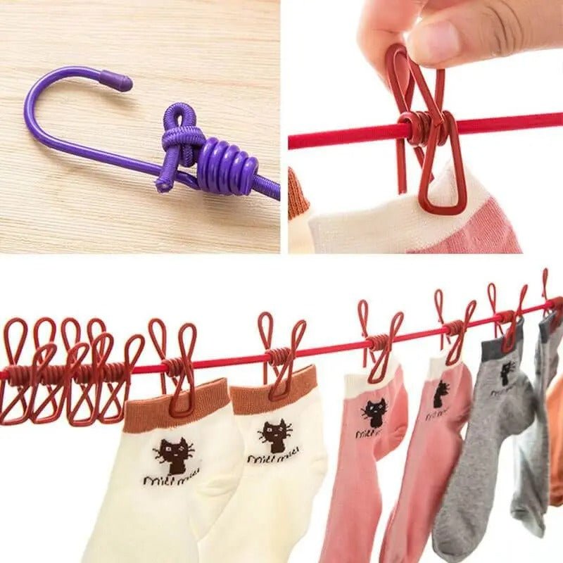 Portable Drying Rope with 12 Clips & 2 Hooks - Flashkart Pakistan
