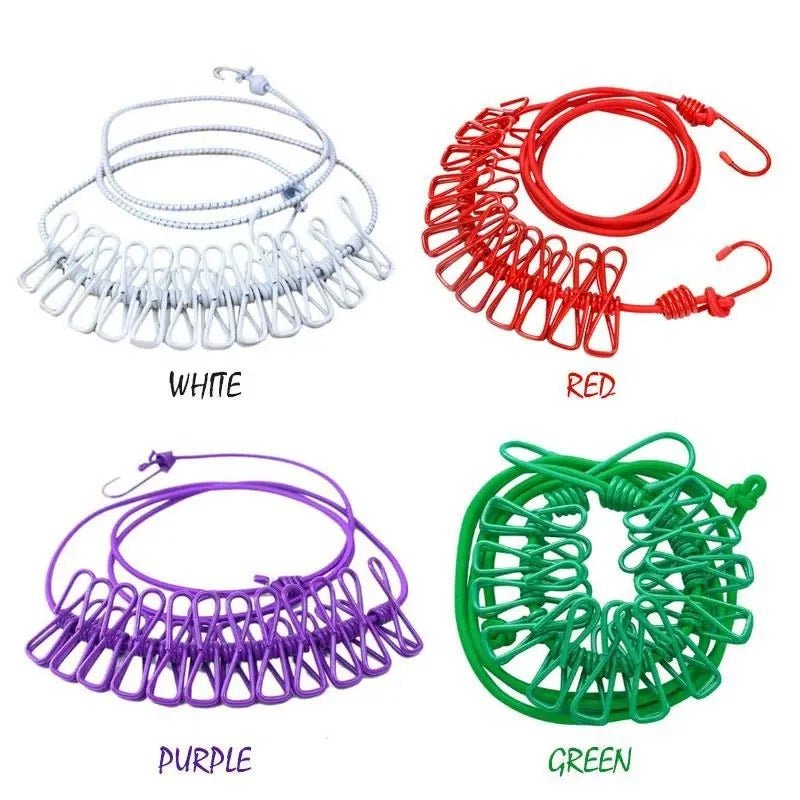 Portable Drying Rope with 12 Clips & 2 Hooks - Flashkart Pakistan