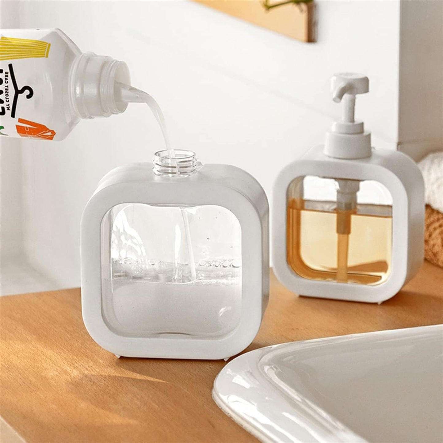 Portable Refillable Soap Dispenser Bottle (300/500ml) | Leak - Proof Pump Bottle for Kitchen, Bathroom, or Shower - Flashkart Pakistan
